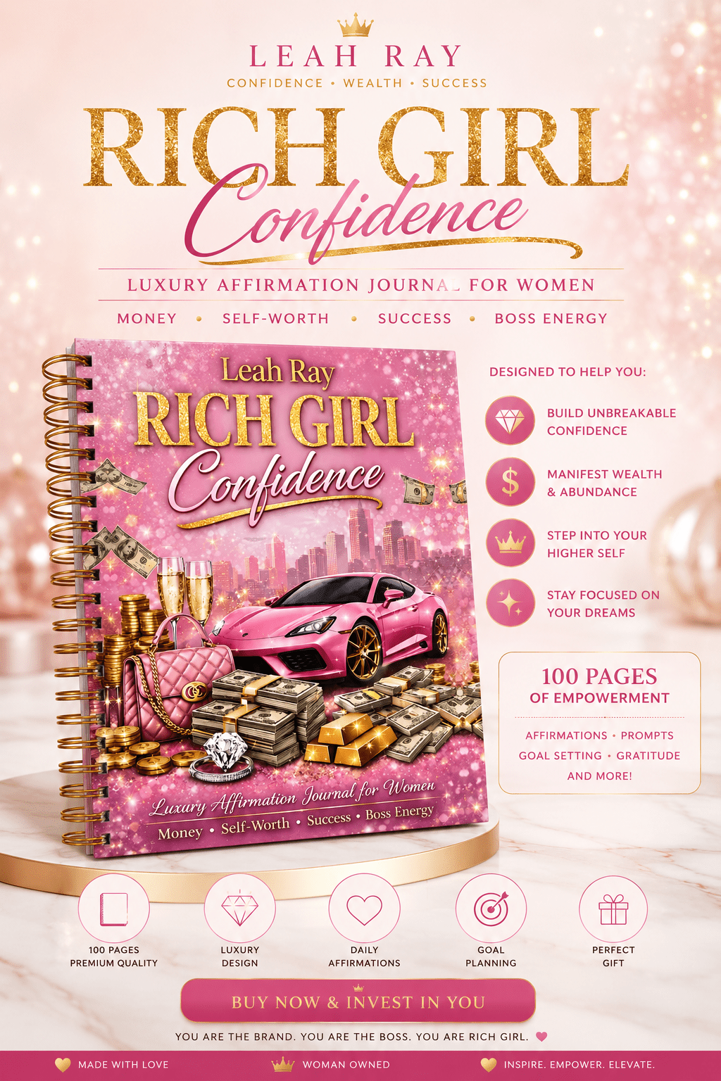 Rich Girl Confidence™ Luxury Affirmation Journal | Manifest Wealth, Confidence & Success